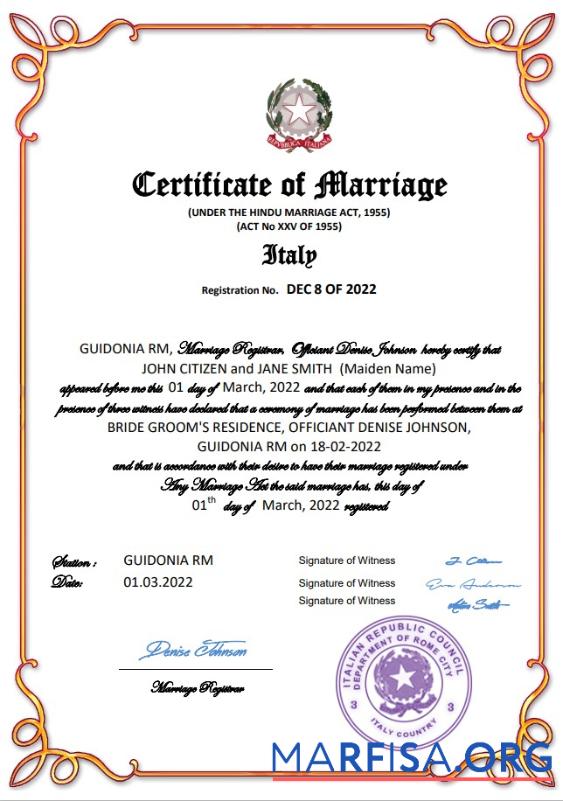 Blank Italy marriage certificate Word and PDF template